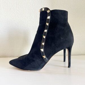 Valentino Garavani Rockstud Black Suede Ankle Boots Heels Size EU 36.5